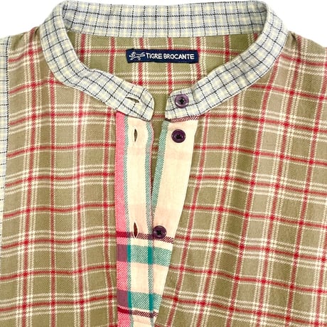 TIGRE BROCANTE コットンフランネルオーバーギャザーチュニック-ピンクミックス