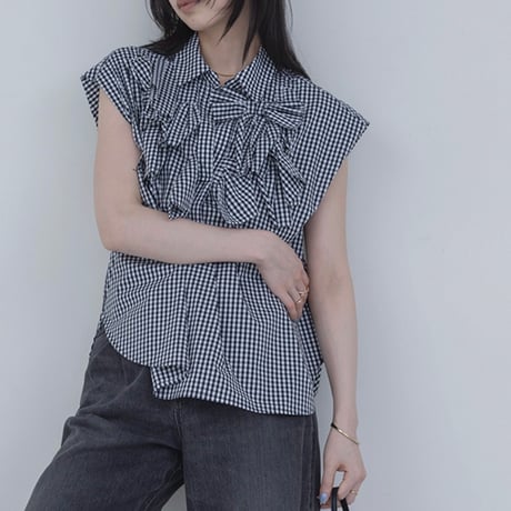 EimeeLaw       ランダムリボンタックスリーブブラウス       -チェック