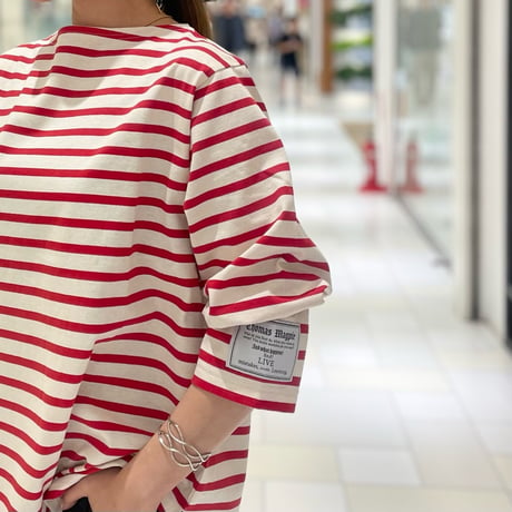THOMAS MAGPIE ボーダーTシャツ-white×red