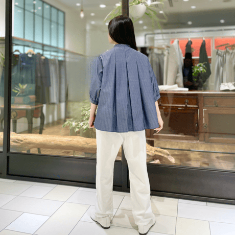 denicher ストライプタックブラウス　ネイビー