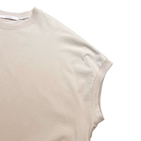 QTUME 細リブボックスTシャツ- ベージュ