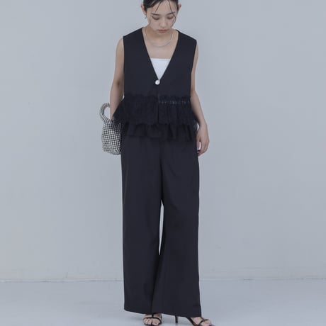 EimeeLaw      レースフリルベスト×パンツセットアップ         -ブラック