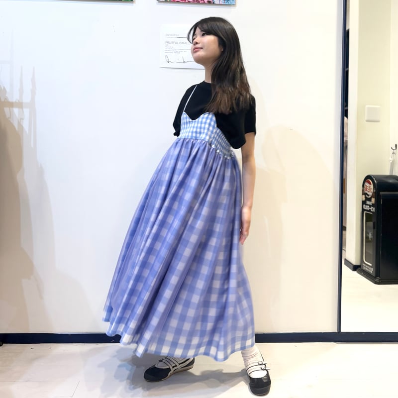 【人気】45R クシュクシュギンガムチェックのドレス リネン ロング ネイビー THOMAS MAGPIE ギンガムドレス saxe | grasol Nagasaki St