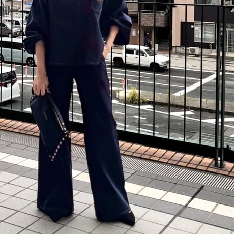 LIROMA ハイウエストワイドデニムパンツ