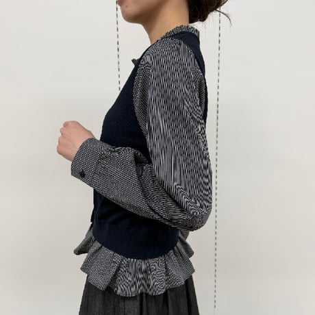 ATELIER SIX   14Gニット+布帛プルオーバー -  グレー