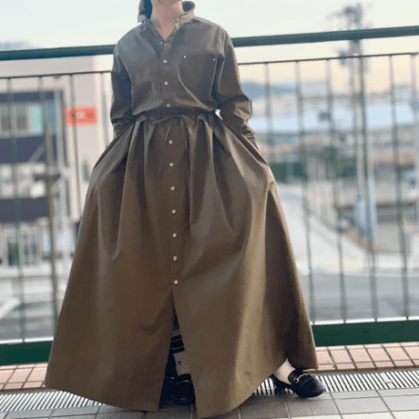 LIROMA シャツワンピース-カーキ