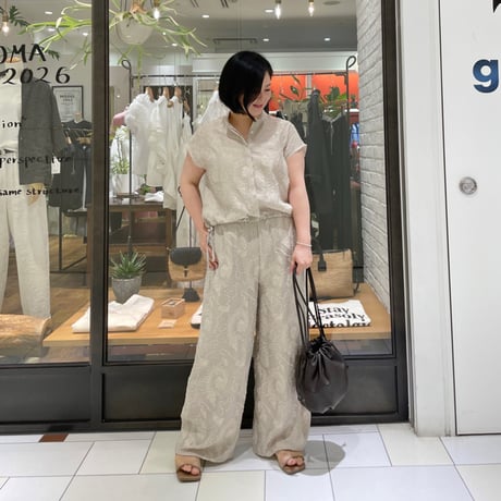 STELLA CIFFON ジャカード フレンチスリーブ ブラウス ライトベージュ