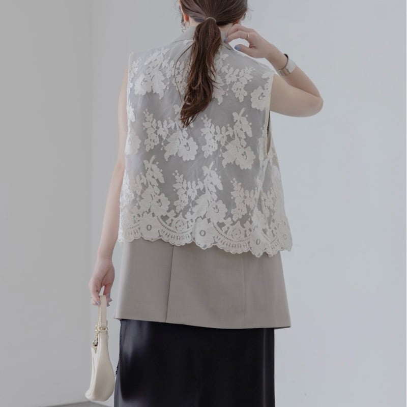 EimeeLaw レースレイヤード ダブルボタンジレ - ベージュ | grasol Naga