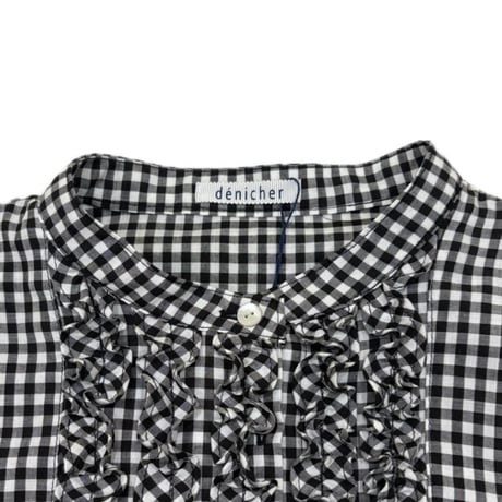 denicher   フロントフリルチェックシャツ  Black