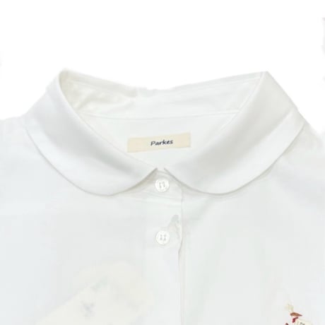 Parkes 自転車刺繍レギュラーカラーシャツ　White