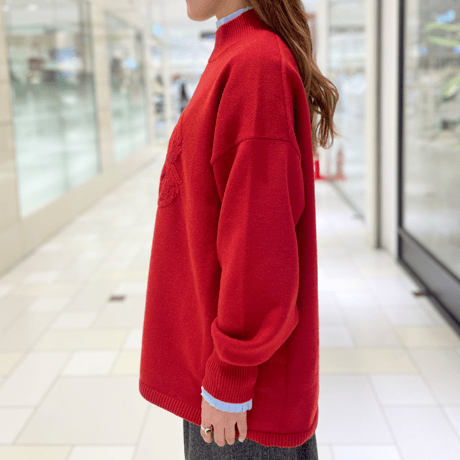 THOMAS MAGPIE ステッチハイネックニット　レッド