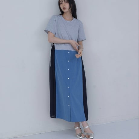 EimeeLaw   テキストMIXシャツドッキングワンピース - ライトグレー
