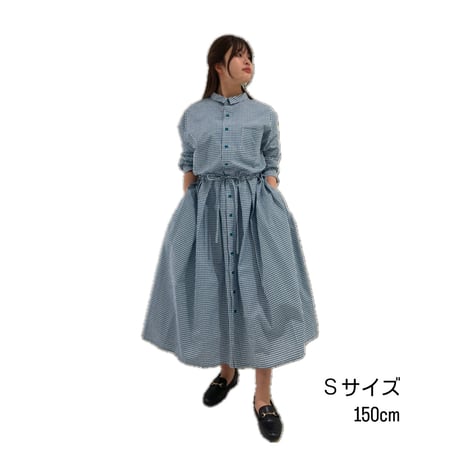 LIROMA チェック柄シャツワンピース-グリーン