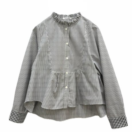 denicher ネックフリルブラウス ストライプ