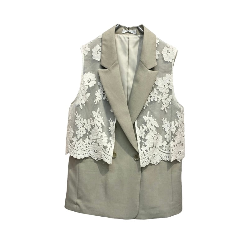 EimeeLaw レースレイヤード ダブルボタンジレ - ベージュ | grasol Naga