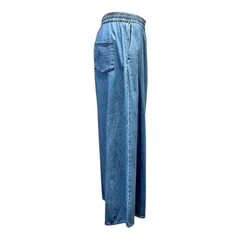 ラメデニム パンツ ジーンズ ジッパー ライトブルー XS/2XL QTUME ライトオンスデニムワイドパンツ -ブルー | grasol Nagasak