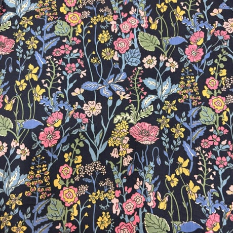 Parkes リバティ "Flowers" フラワーズ 丸襟花柄ブラウス Navy