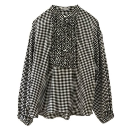denicher   フロントフリルチェックシャツ  Black