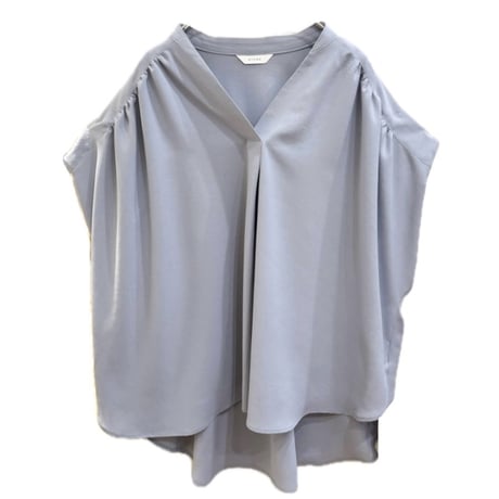 QTUME キーネックフレアブラウス　Blue