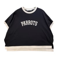 QTUME バイカラー細リブロゴTシャツ-ブラック
