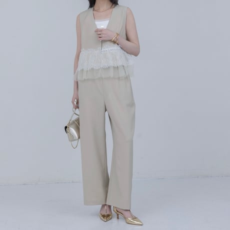 EimeeLaw      レースフリルベスト×パンツセットアップ         -ベージュ