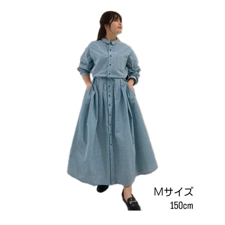 LIROMA チェック柄シャツワンピース-グリーン