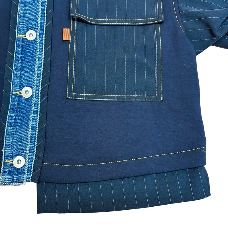 EimeeLaw デニムトリム ダンボール&ストライプジャケット- ネイビー
