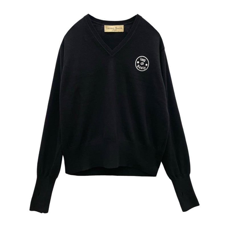 THOMAS MAGPIE Vネックニットプルオーバー ブラック | grasol Nagas