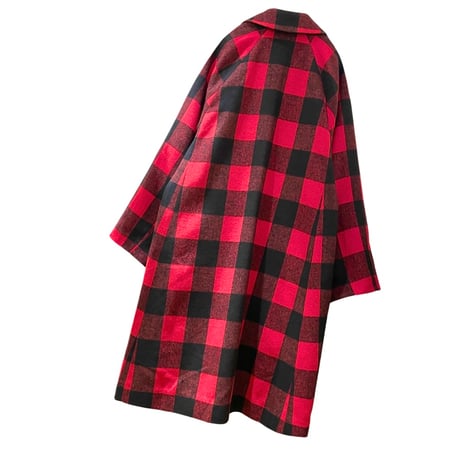 THOMAS MAGPIE ウール混チェックロングコート　レッド