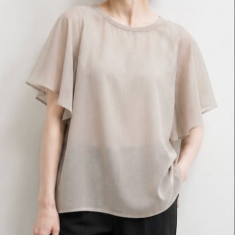 Dignte Collier    ストレッチシフォン袖フリルブラウス       -　ブラック