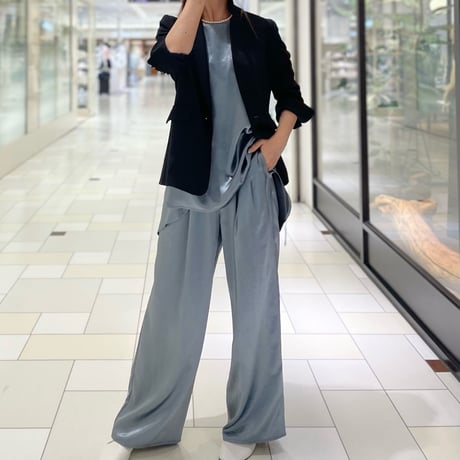 LIROMA アセテートロングワイドパンツ