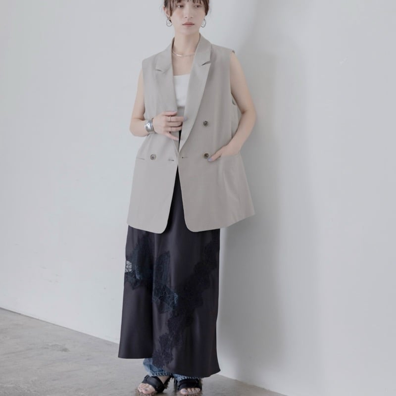 EimeeLaw レースレイヤード ダブルボタンジレ - ベージュ | grasol Naga