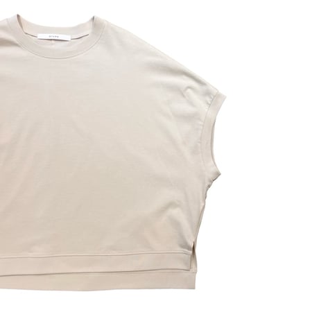 QTUME 細リブボックスTシャツ- ベージュ