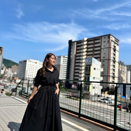 LIROMA サッカー生地シャツワンピース　black