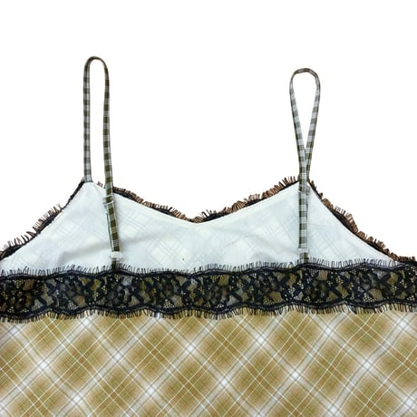 EimeeLaw 小花刺繍チェックパッチワークキャミワンピース  - イエロー