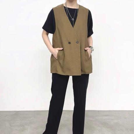 NUS   リネンライクツイルバッククロスタックノーカラージレ-  ブラック