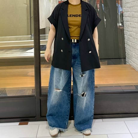 passione ロールアップ風ショートスリーブジャケット　ブラウン