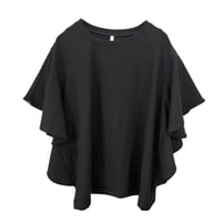 Dignte Collier    ストレッチシフォン袖フリルブラウス     -ブラック