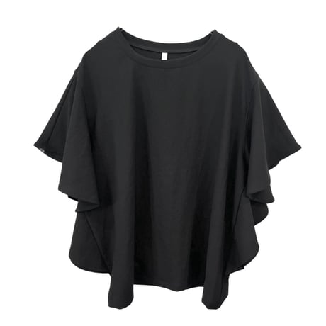 Dignte Collier    ストレッチシフォン袖フリルブラウス     -ブラック