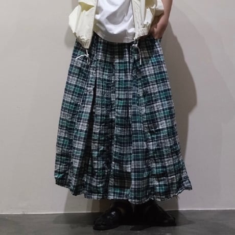 ventblanc マドラスチェックパネルスカート -グリーン