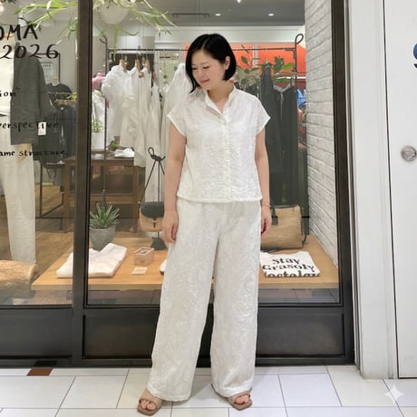 STELLA CIFFON ジャカード フレンチスリーブ ブラウス ライトベージュ