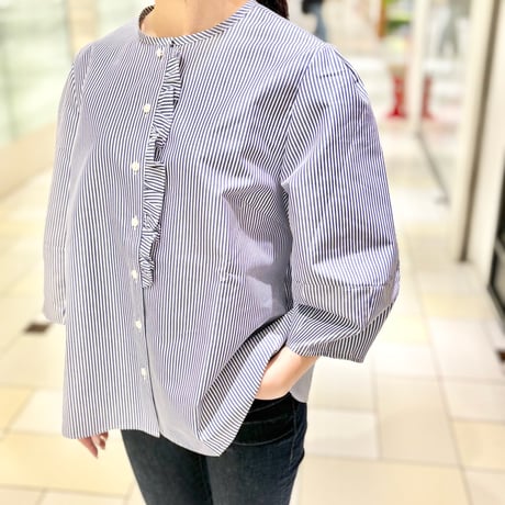 denicher  フロントフリルブラウス　stripe