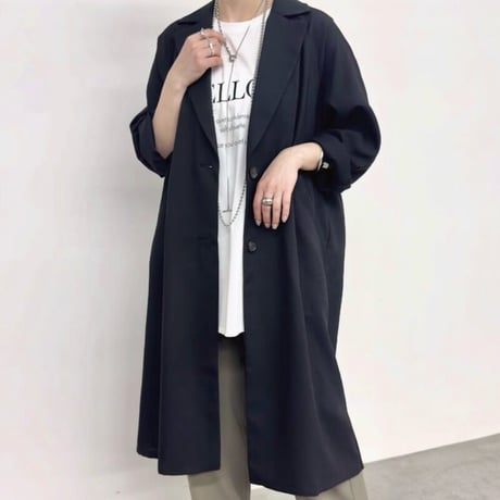 NUS   リネンライクツイルラグランロングコート-  ブラック
