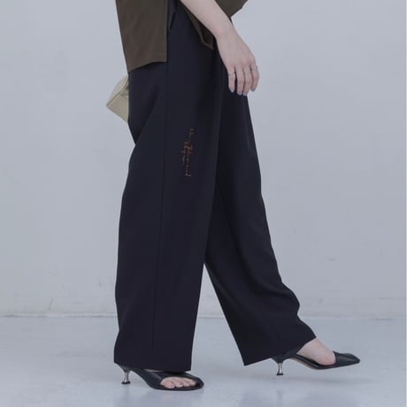 EimeeLaw     刺繍ツータックワイドパンツ      -ブラック