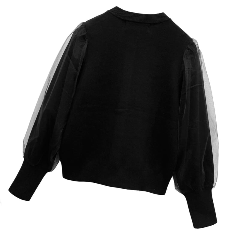 THOMAS MAGPIE チュールスリーブニットカーディガン ブラック | grasol