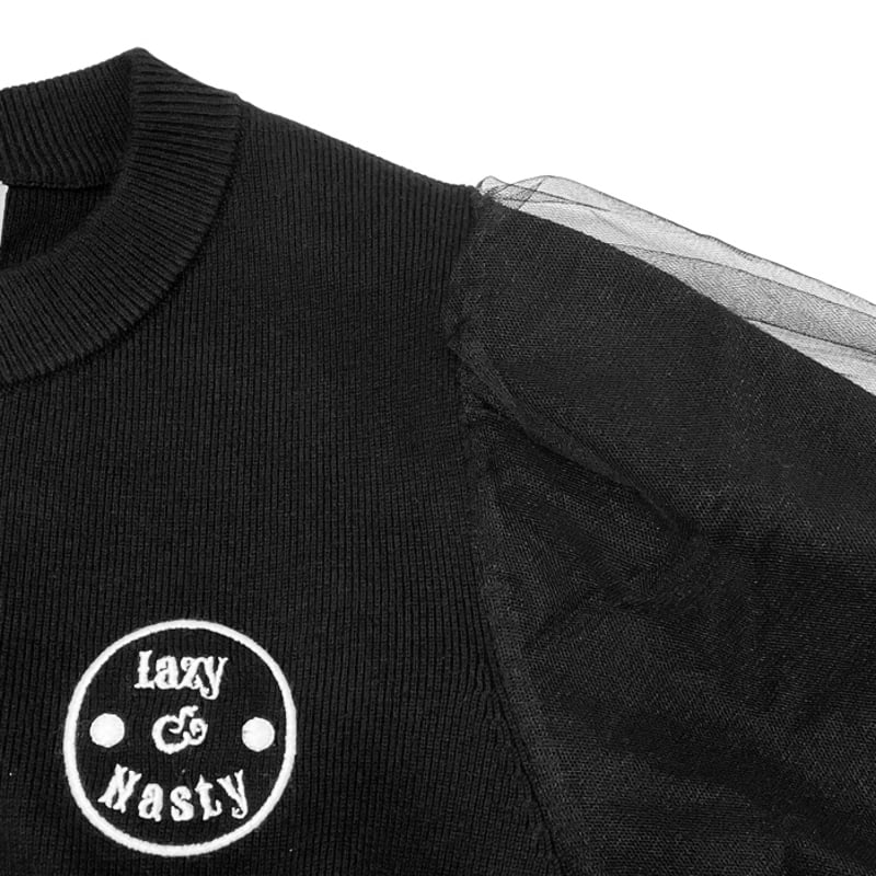 THOMAS MAGPIE チュールスリーブニットカーディガン ブラック | grasol