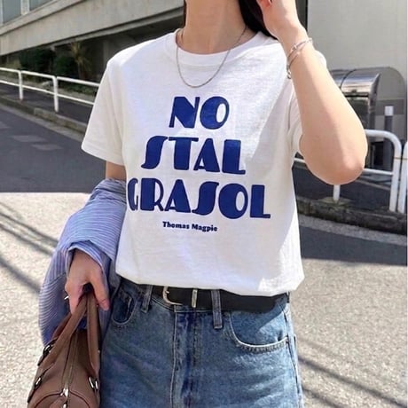 THOMAS MAGPIE 【grasol限定】コラボミニTシャツ　ホワイト×ブルー