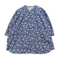 Parkes リバティプリント"Capel Pepper"スタンドドルマン五分袖シャツ-ブルー