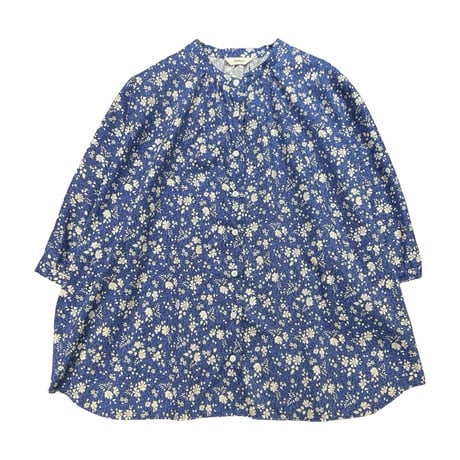 Parkes リバティプリント"Capel Pepper"スタンドドルマン五分袖シャツ-ブルー