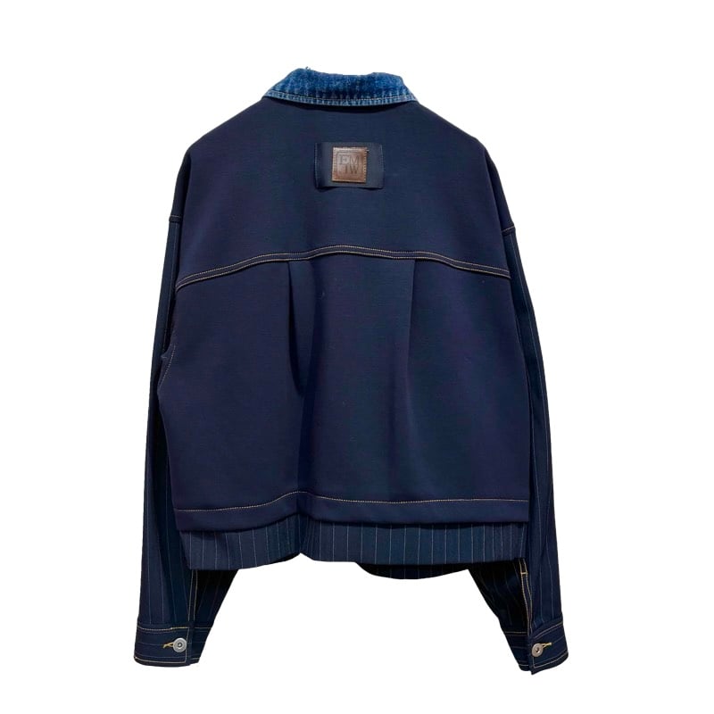 EimeeLaw デニムトリム ダンボール&ストライプジャケット- ネイビー